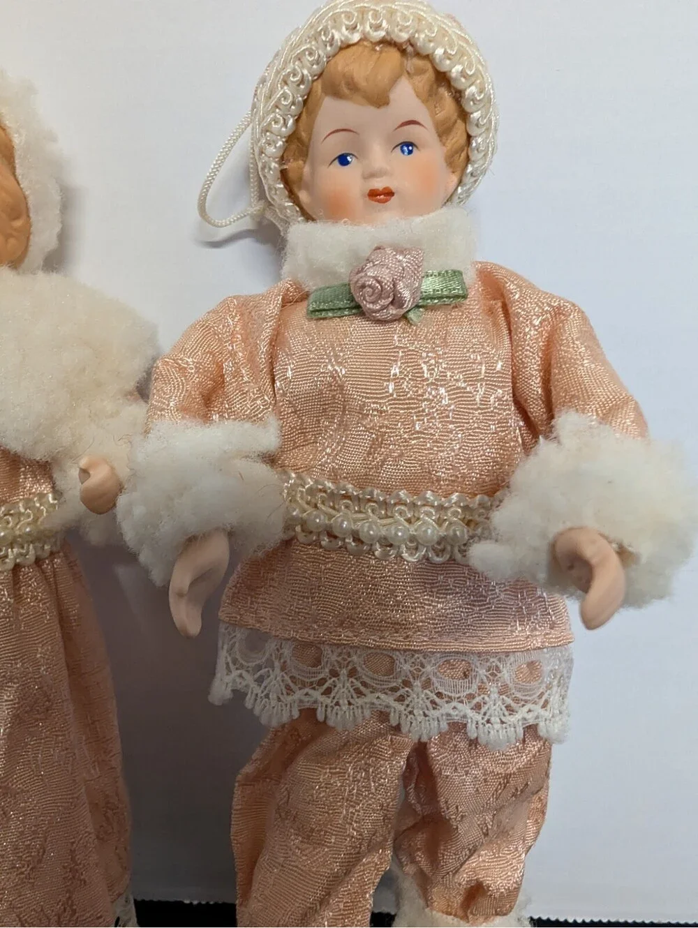 Victorian-Style Bisque Ice Skating Tree Ornament Dolls Posable Beautiful Pair